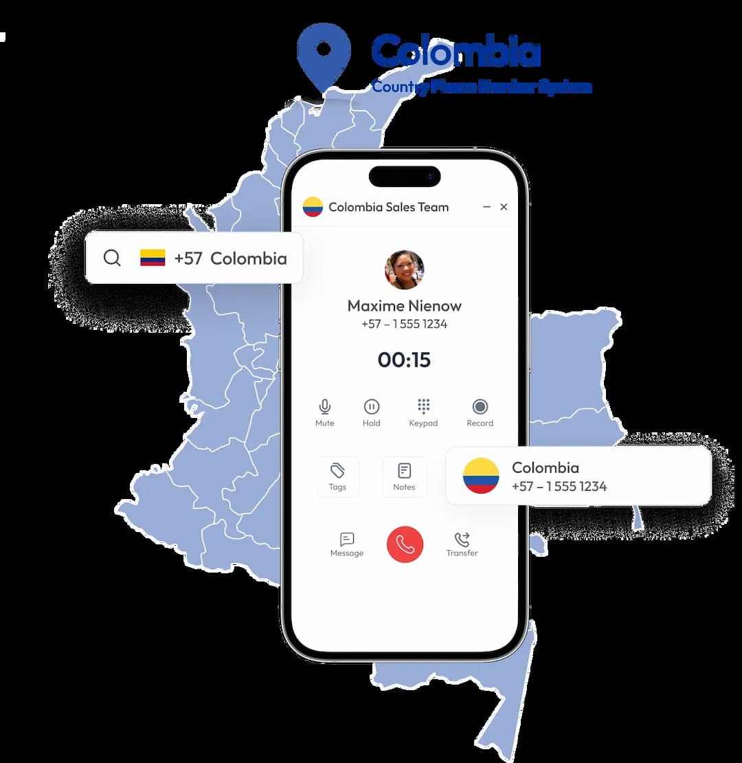 colombia virtual number highlighted in a map of colombia
