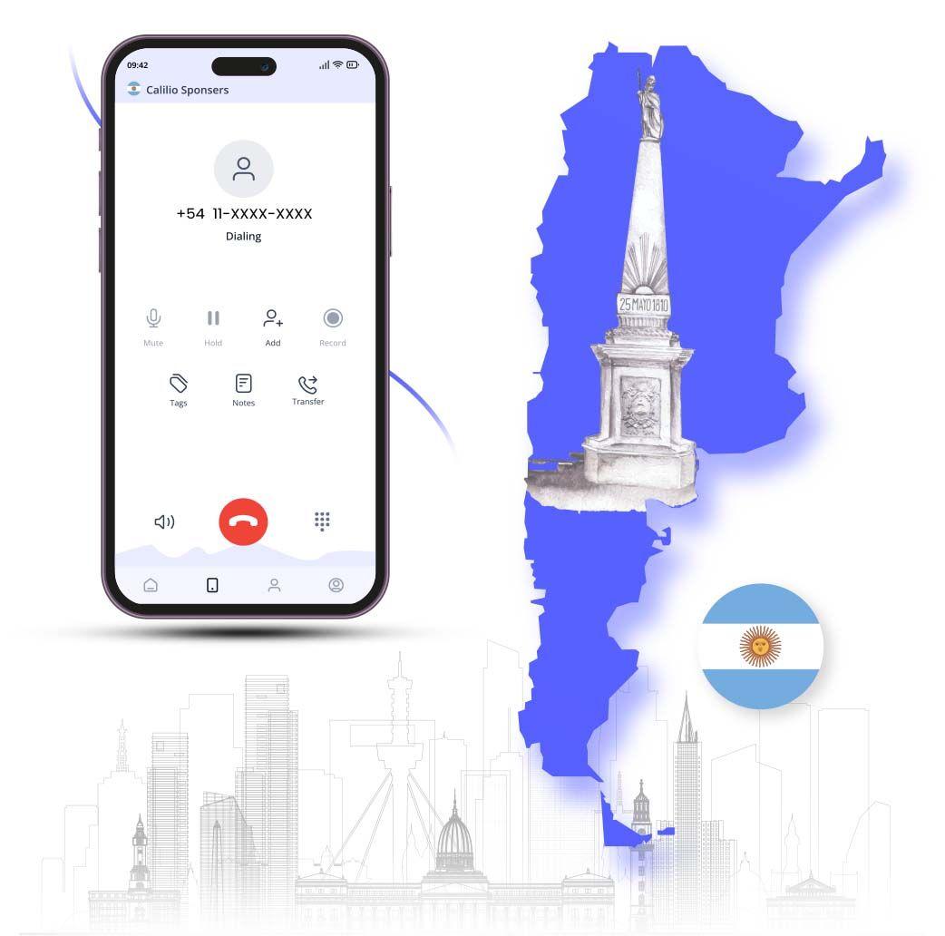 dailing interface of argentina virtual phone number with calilio