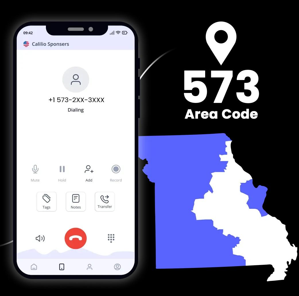 A smartphone calling 573 area code local number with background University of Missouri