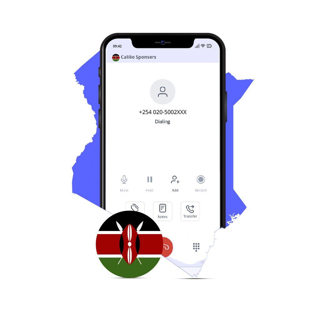 dialing kenya phone number on mobile along with its flag and its map in background