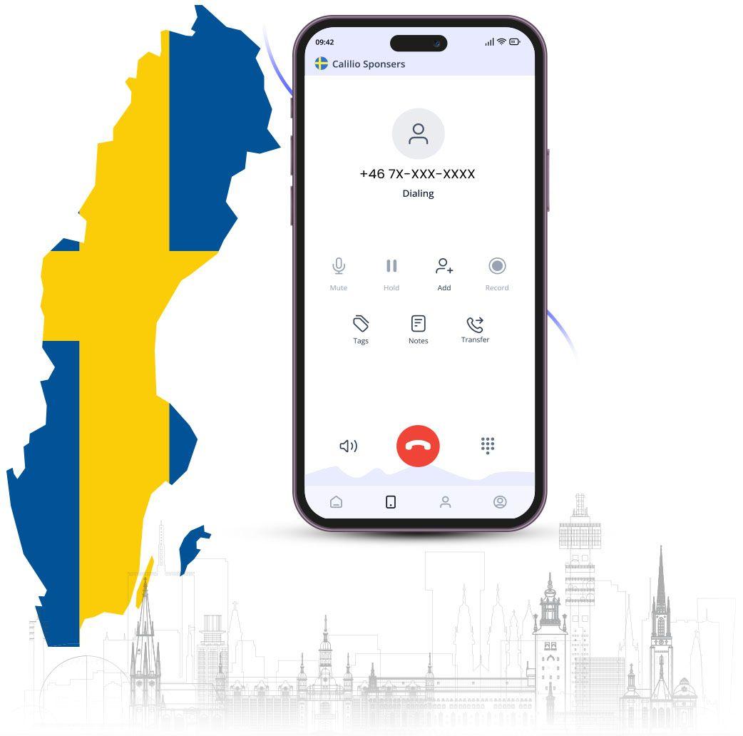calling to sweden number with mobile and its map at the background