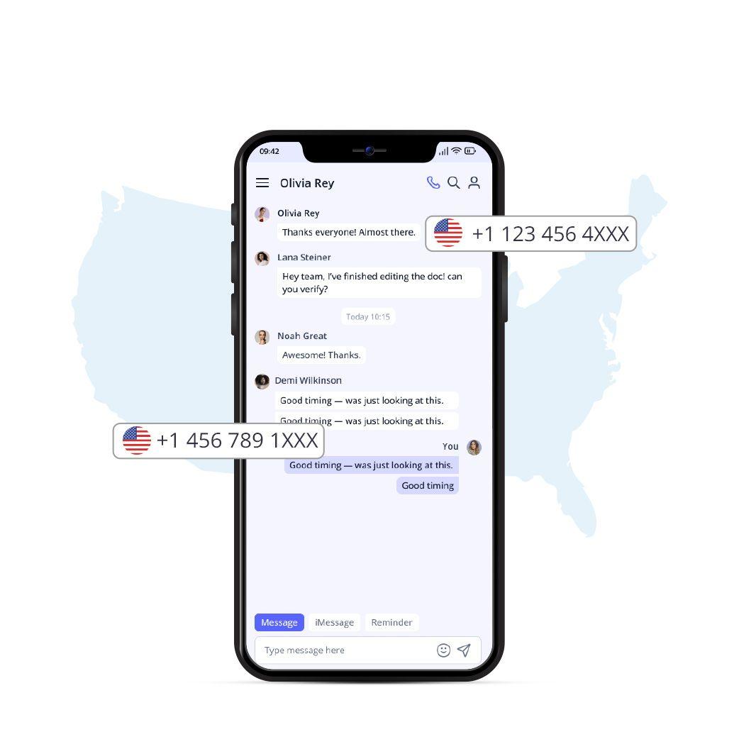 interface of chat using calilio and surrounded by usa phone number