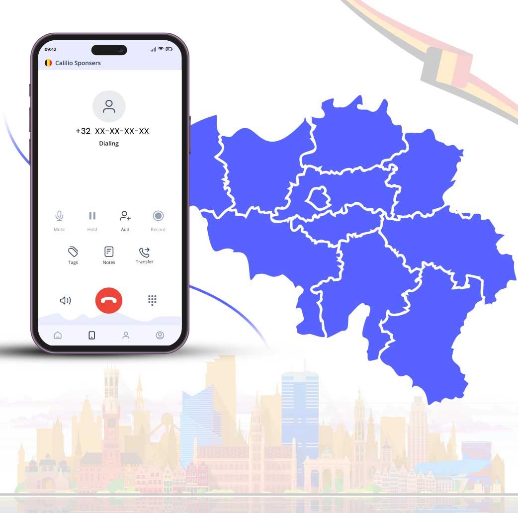 belgium virtual number on mobile along with its map at the background