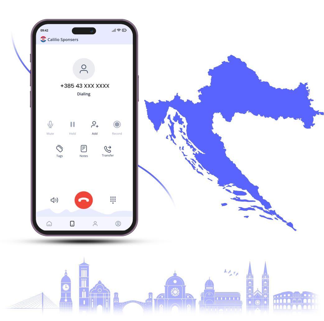 dialing croatian number with mobile along with croatia country map in its background