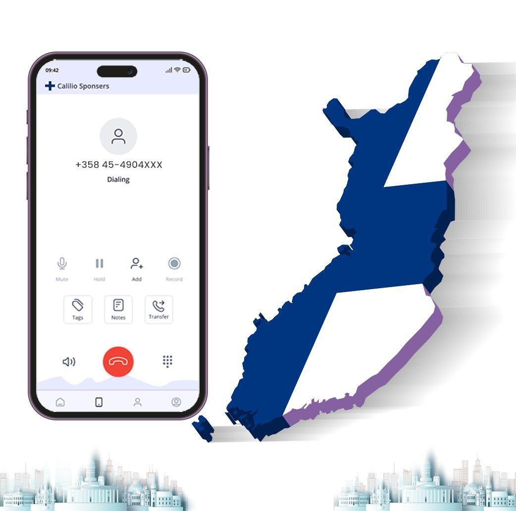 dialing finland phone number on mobile along with its area map in its background