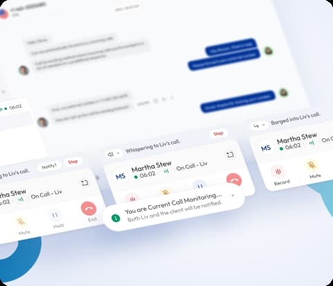 call monitoring interface showing live call controls and notification for monitoring Liv’s conversation