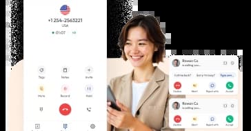 Professional woman using business calling app interface on mobile device