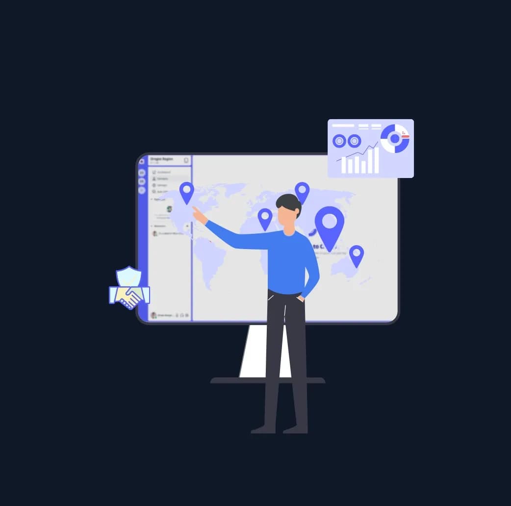 Animated person pointing to a screen