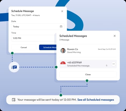 process of scheduling and viewing messages within a communication application.