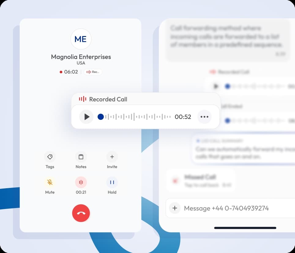 Business virtual phone dashboard call recording and forwarding